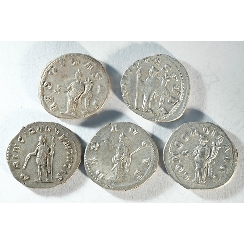 41 - 5x silver antoninianii of Volusian (251 - 253 CE) consisting of reverse types: AEQVITAS, CONCORDIA A... 