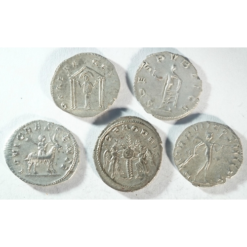 46 - Ancient Rome, 5x Silver antoninianii consisting of: Valerian I (253 - 260 CE), Victories either side... 