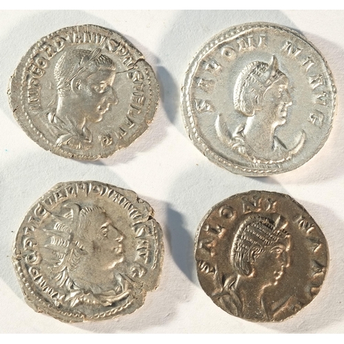 48 - 4x silver antoninianus consisting of: Gordian III (238 - 244 CE), SALVS AVGVST. Valerian I (253 - 26... 