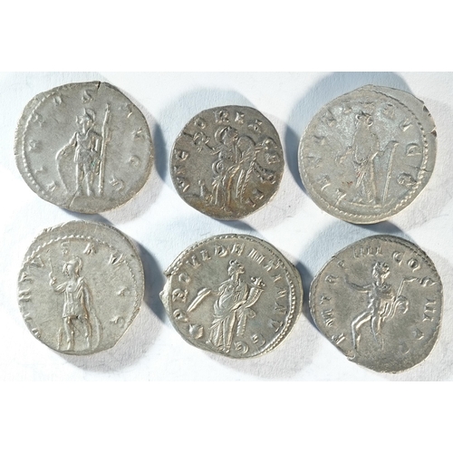 52 - 6x silver antoninianii of Gallienus (253 - 268 CE) consisting of reverse types: LAETITIA AVGG, PM TR... 