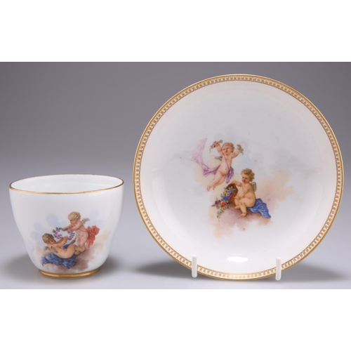 119 - A MEISSEN (MARCOLINI) CUP AND SAUCER, LATE 18TH CENTURY, painted with putti, crossed swords and star... 