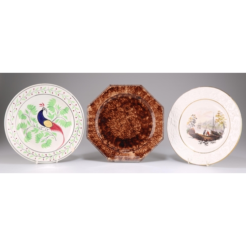 125 - A PEARLWARE 'PEAFOWL' PLATE, 22cm diameter, together with A WILSON PLATE, CIRCA 1810, painted with f... 