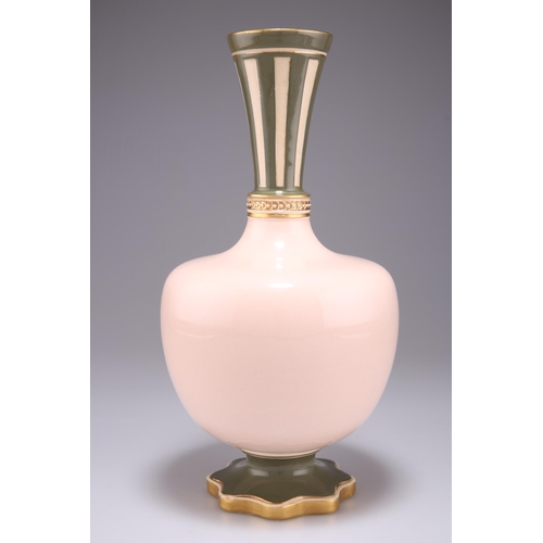 133 - A MACINTYRE TALUF FAÏENCE VASE, CIRCA 1890, with shaped foot and brown printed factory mark. 24cm hi... 