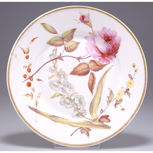 135 - A ROCKINGHAM BRAMELD BOTANICAL PLATE, circular, painted with flowers within a gilt rim border, impre... 