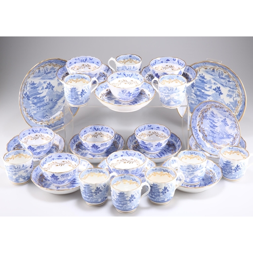 155 - A GROUP OF MILES MASON 'WILLOW' PATTERN TEA WARES, comprising nine tea cups, eight tea bowls, eleven... 