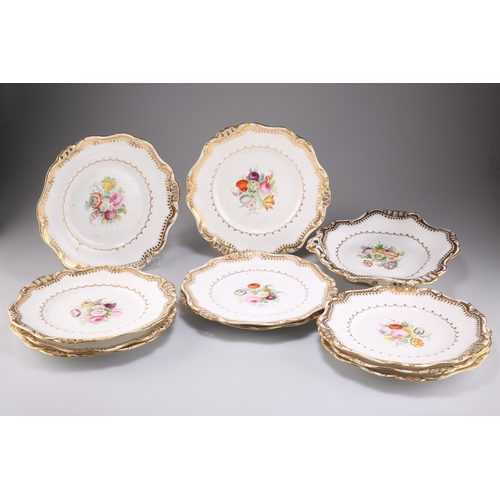 158 - A VICTORIAN DAVENPORT DESSERT SERVICE, comprising ten plates and a compote, each painted with a flor... 