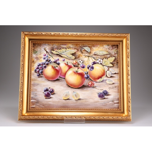 169 - A ROYAL WORCESTER FRUIT-PAINTED LARGE PLAQUE, by D. Winter, rectangular, in a gilt frame, gold facto... 