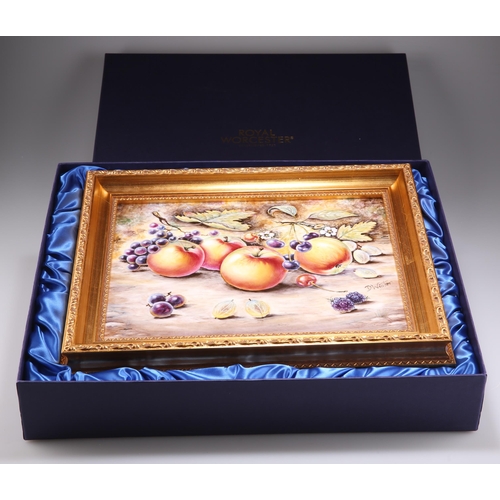 169 - A ROYAL WORCESTER FRUIT-PAINTED LARGE PLAQUE, by D. Winter, rectangular, in a gilt frame, gold facto... 