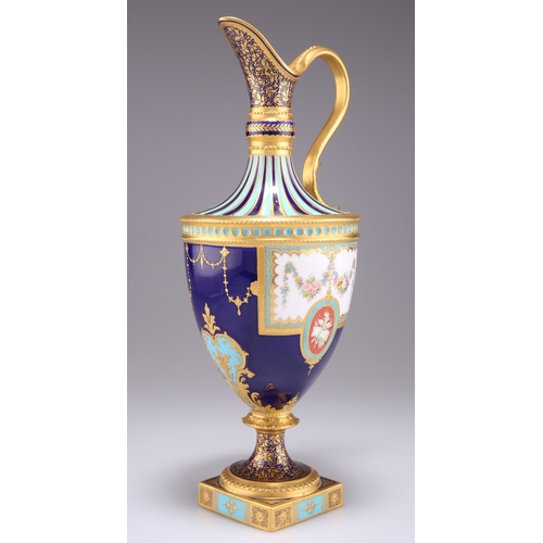 176 - A FINE ROYAL CROWN DERBY PEDESTAL EWER, BY DESIRE LEROY, of shouldered ovoid form, with a waisted ne... 