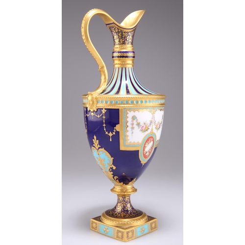 176 - A FINE ROYAL CROWN DERBY PEDESTAL EWER, BY DESIRE LEROY, of shouldered ovoid form, with a waisted ne... 