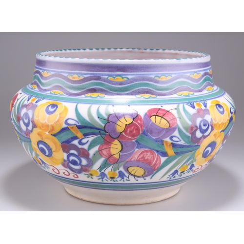 187 - A CARTER STABLER ADAMS POOLE POTTERY YO PATTERN JARDINIÈRE, CIRCA 1930S, of squat form with a shor... 