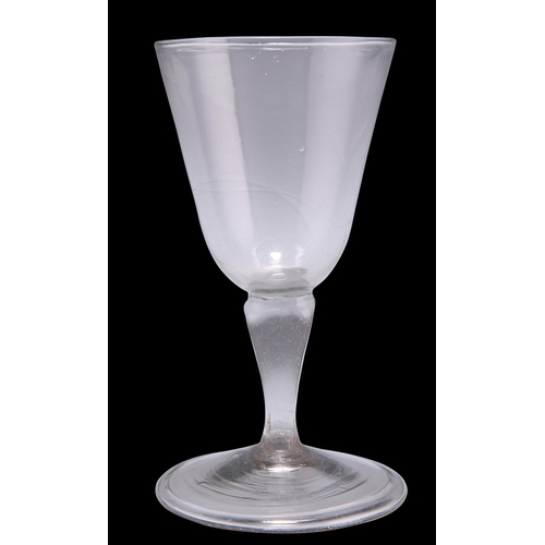 2 - A SILESIAN STEM WINE GLASS, CIRCA 1760, with bucket bowl, of grey metal, on a folded foot. 11.5cm hi... 