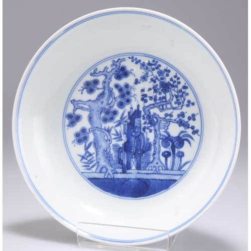 240 - A CHINESE BLUE AND WHITE 'THREE FRIENDS' DISH, decorated in the centre with the 'Three Friends of Wi... 