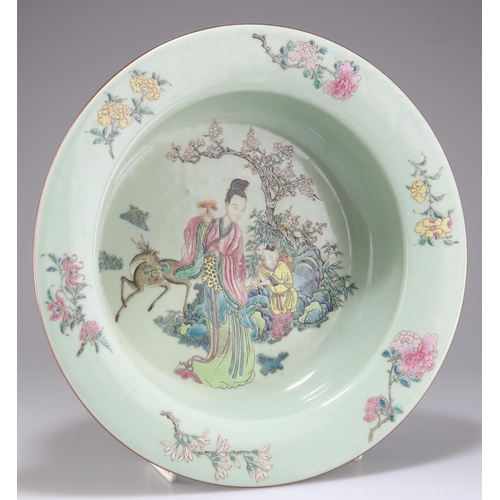 242 - A CHINESE FAMILLE ROSE 'MAGU' BOWL, circular with deep sides and broad rim, painted with the goddess... 