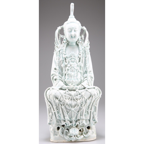 271 - A CHINESE LARGE CELADON-GLAZED FIGURE OF GUANYIN. 37.5cm high