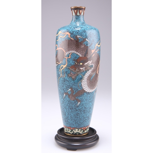 284 - A 19TH CENTURY JAPANESE GINBARI CLOISONNÉ VASE, slender baluster form, decorated with a three-toed d... 