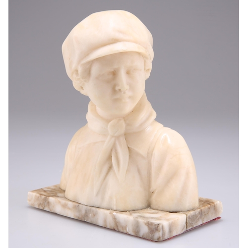 325 - AN ITALIAN MARBLE BUST OF A BOY WEARING A CAP, LATE 19TH CENTURY, unsigned, on a rectangular plinth ... 