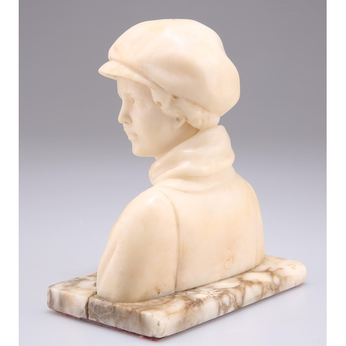 325 - AN ITALIAN MARBLE BUST OF A BOY WEARING A CAP, LATE 19TH CENTURY, unsigned, on a rectangular plinth ... 