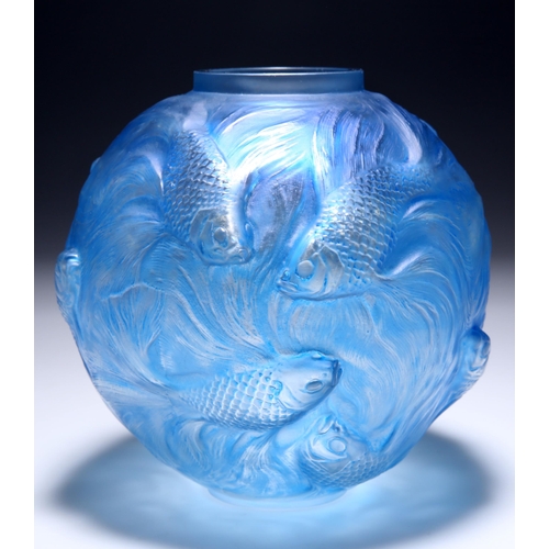 33 - RENÉ LALIQUE (FRENCH, 1860-1945), A FORMOSE VASE, NO.934, blue stained moulded glass, engraved R. L... 