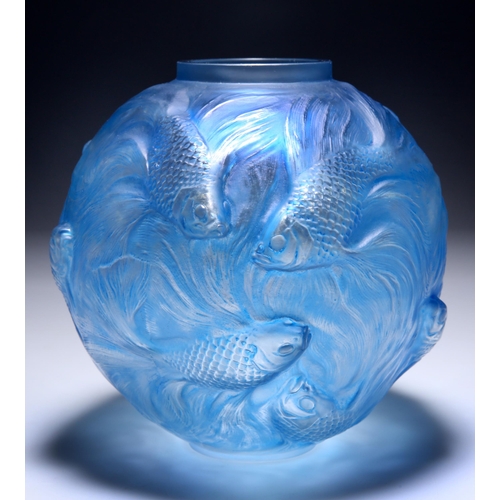 33 - RENÉ LALIQUE (FRENCH, 1860-1945), A FORMOSE VASE, NO.934, blue stained moulded glass, engraved R. L... 