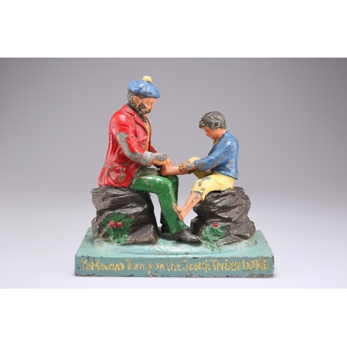 332 - A SPELTER ISDALE & McCALLUM'S SOAP WORKS ADVERTISEMENT CAST METAL FIGURE, modelled as a Scotsman and... 