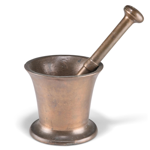 347 - A BRONZE APOTHECARY PESTLE AND MORTAR, typical form with flared rim, the pestle double ended. Mortar... 