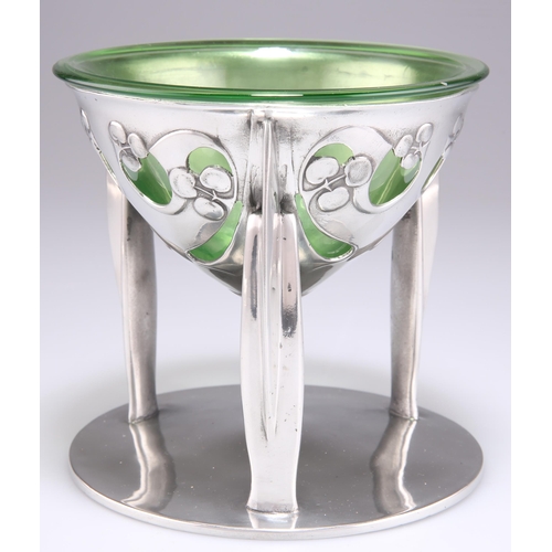 363 - ARCHIBALD KNOX (1864-1933) FOR LIBERTY & CO, A TUDRIC PEWTER COUPE, NO.0276, the shallow bowl pierce... 