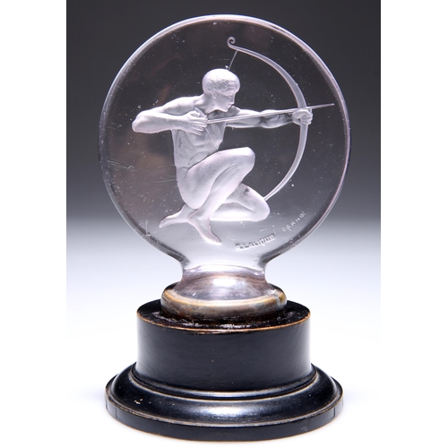 37 - LALIQUE, AN ARCHER CAR MASCOT, NO.1126, clear moulded glass, frosted and polished, moulded R. Laliq... 