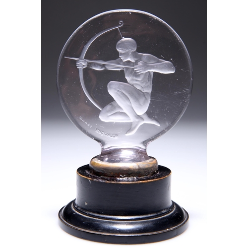 37 - LALIQUE, AN ARCHER CAR MASCOT, NO.1126, clear moulded glass, frosted and polished, moulded R. Laliq... 