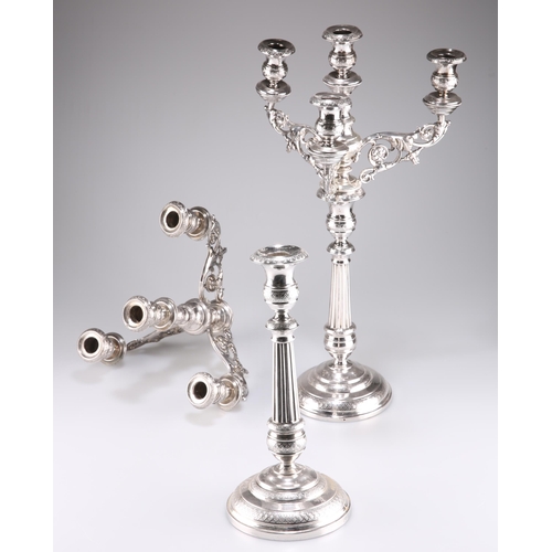 372 - A PAIR OF 19TH CENTURY CONTINENTAL SILVER FOUR-LIGHT CANDELABRA, each with scrolling foliate-form br... 