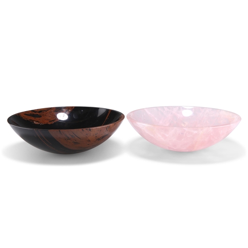 383 - A ROSE QUARTZ BOWL, circular with a flattened top rim and base, the stone polished; together with A ... 