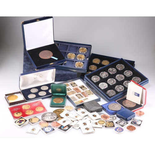 385 - A COLLECTION OF COINS, MEDALLIONS, TOKENS AND BADGES, including Royal Mint John Harrison commemorati... 