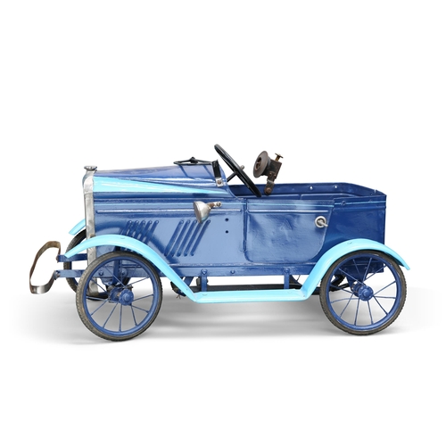 399 - A TRI-ANG PRESSED STEEL VAUXHALL JUNIOR CHILD'S PEDAL CAR, CIRCA 1940S, painted in two-tone blue wit... 