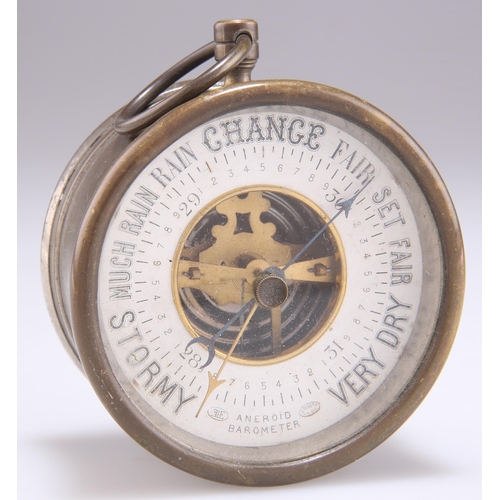 478 - A FRENCH NICKEL-CASED POCKET ANEROID BAROMETER, CIRCA 1900, stamped 'BREVETE'. 6.5cm diameter