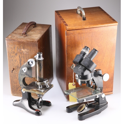 480 - A BINOCULAR MICROSCOPE, BY COOKE, TROUGHTON & SIMMS LTD, YORK, no. M604042, in wooden case; together... 