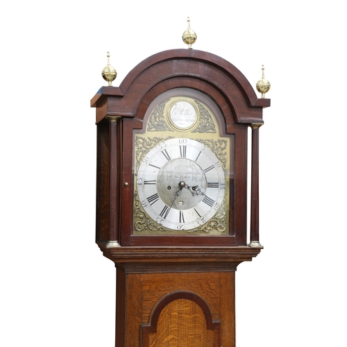 490 - A GEORGE III MAHOGANY CROSSBANDED OAK EIGHT-DAY LONGCASE CLOCK, signed G. Miller, Gateshead, the 12¾... 