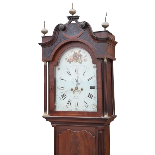 491 - A GEORGE III MAHOGANY EIGHT-DAY LONGCASE CLOCK, SIGNED WALKER, NANTWICH, the 13½-inch painted break-... 