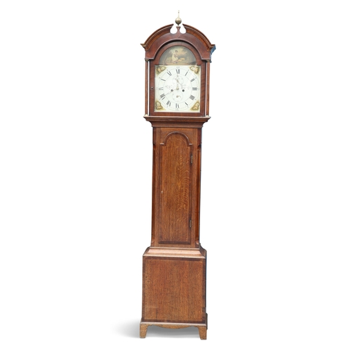 496 - AN EARLY 19TH CENTURY OAK AND MAHOGANY EIGHT-DAY LONGCASE CLOCK, SIGNED W. TERRY, RICHMOND, the 12¾-... 