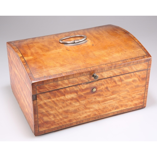 501 - A GEORGE III SATINWOOD BOX, banded with kingwood and with silver-plated handle. 27.5cm wide