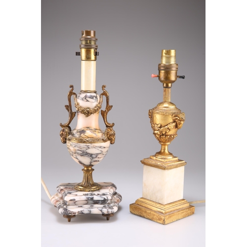 520 - A LATE 19TH CENTURY GILT-METAL MOUNTED MARBLE TABLE LAMP; together with A GILT AND ONYX TABLE LAMP. ... 