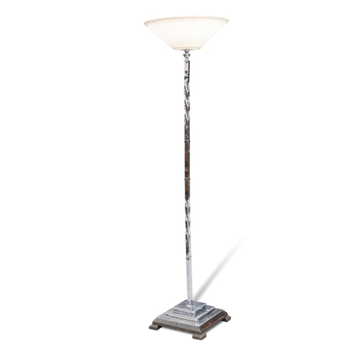 529 - AN ART DECO CHROME STANDARD LAMP, the square-section stem with partial twisted sections. 185cm high