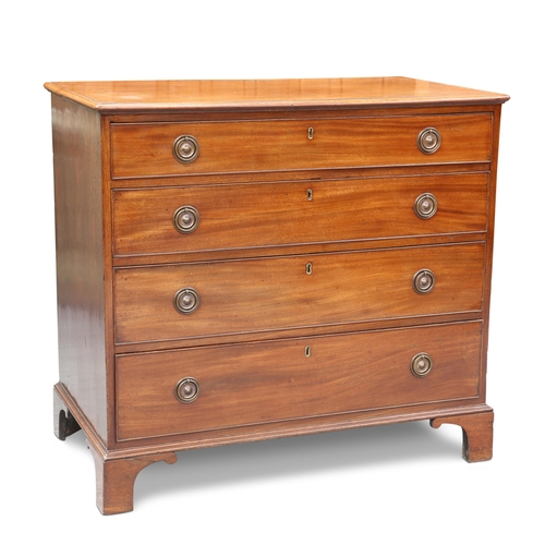 565 - A GEORGE III MAHOGANY CHEST OF DRAWERS, the rectangular top over four long graduated cockbeaded draw... 