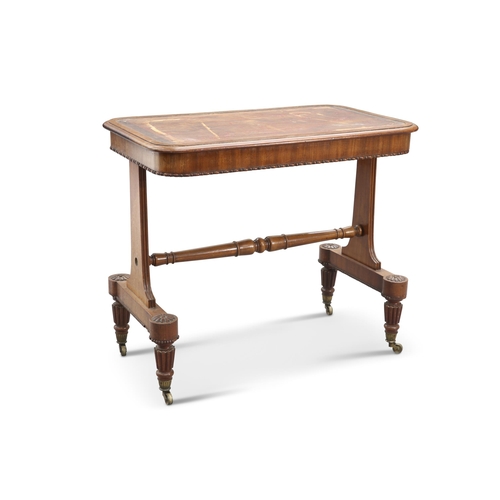 598 - A REGENCY MAHOGANY LIBRARY TABLE, the moulded rectangular top with rounded corners and beaded band, ... 