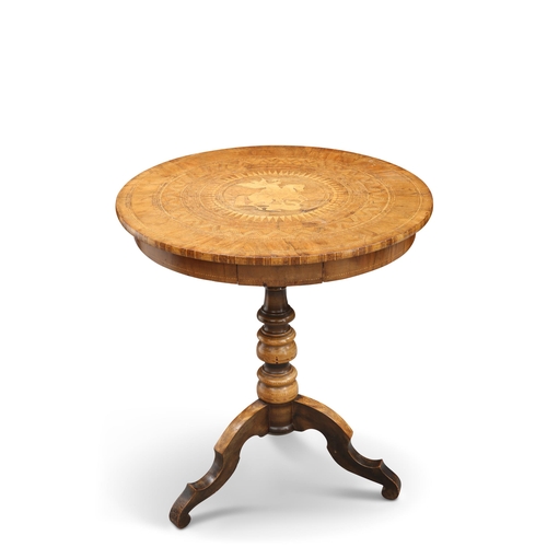 625 - A 19TH CENTURY SORRENTO WARE TRIPOD TABLE, the circular top centred by the inlaid image of George sl... 