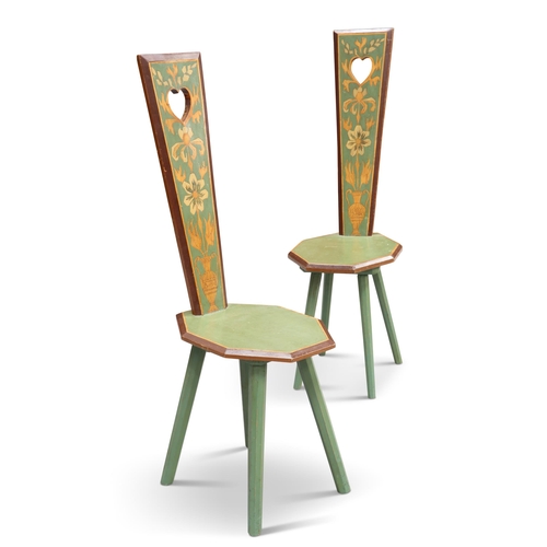 628 - A PAIR 19TH CENTURY SWEDISH PAINTED CHAIRS, each with tapering back and octagonal seat, raised on fa... 