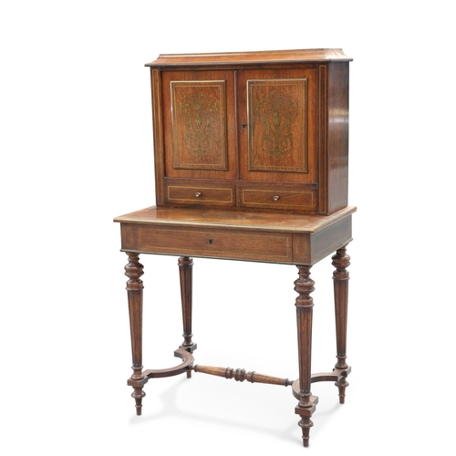 632 - A FRENCH BRASS-MOUNTED AND INLAID ROSEWOOD SECRÉTAIRE, 19TH CENTURY, the superstructure with a pair ... 