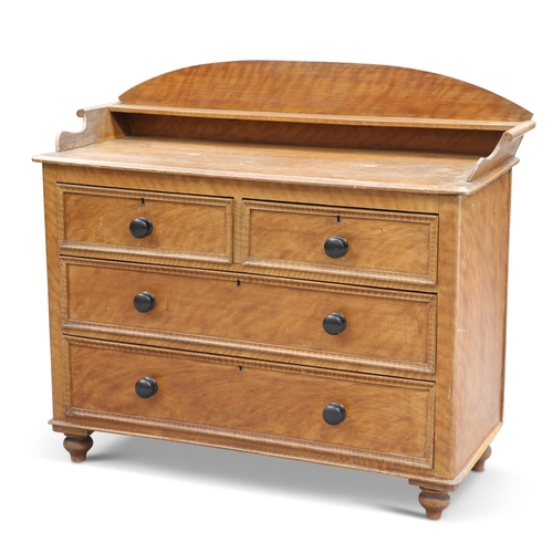 640 - A VICTORIAN GRAIN-PAINTED PINE CHEST OF DRAWERS, raised on turned feet with a shelf back and two sho... 