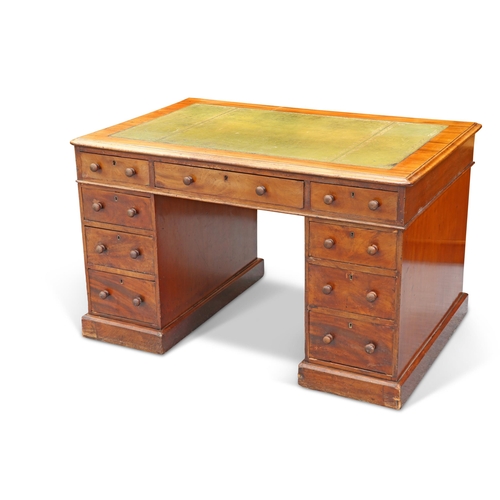 646 - A VICTORIAN MAHOGANY PEDESTAL DESK, the moulded rectangular top with gilt-tooled green leather writi... 