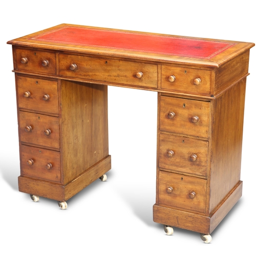 656 - A VICTORIAN SMALL MAHOGANY PEDESTAL DESK, the moulded rectangular top with gilt-tooled leather-inset... 