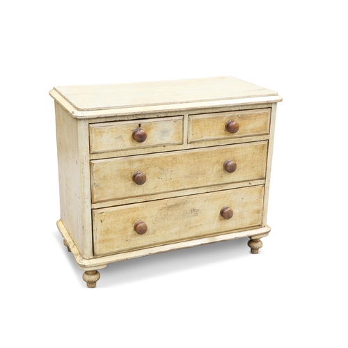 657 - A VICTORIAN SMALL PAINTED PINE CHEST OF DRAWERS, the moulded rectangular top above two short over tw... 